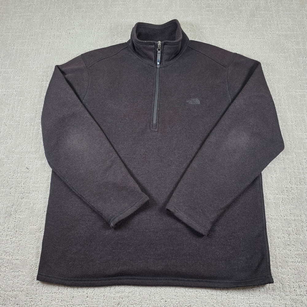 The North Face Mens Large Quarter Zip Fleece Pullover Sweater Charcoal Grey